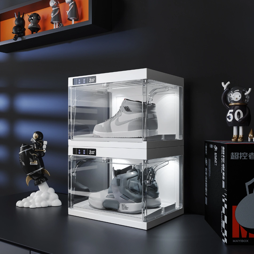 HOUZE - 'SoleMate' IllumiCube: Remote-Lit Shoe Display Transparent Stackable Box - Organizer | Storage